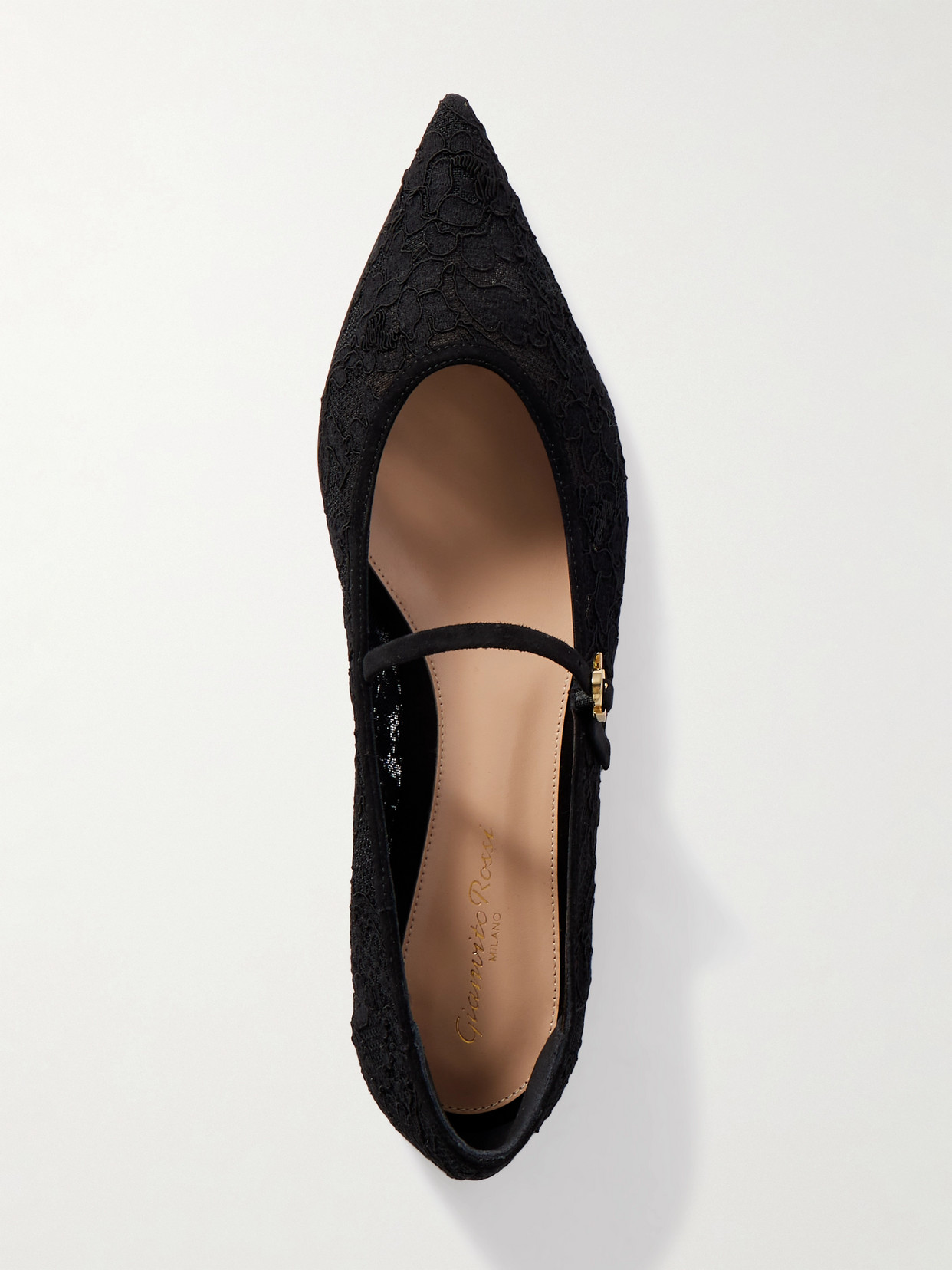 Gianvito Rossi Claudia Suede-trimmed Lace Mary Jane Flats In Black