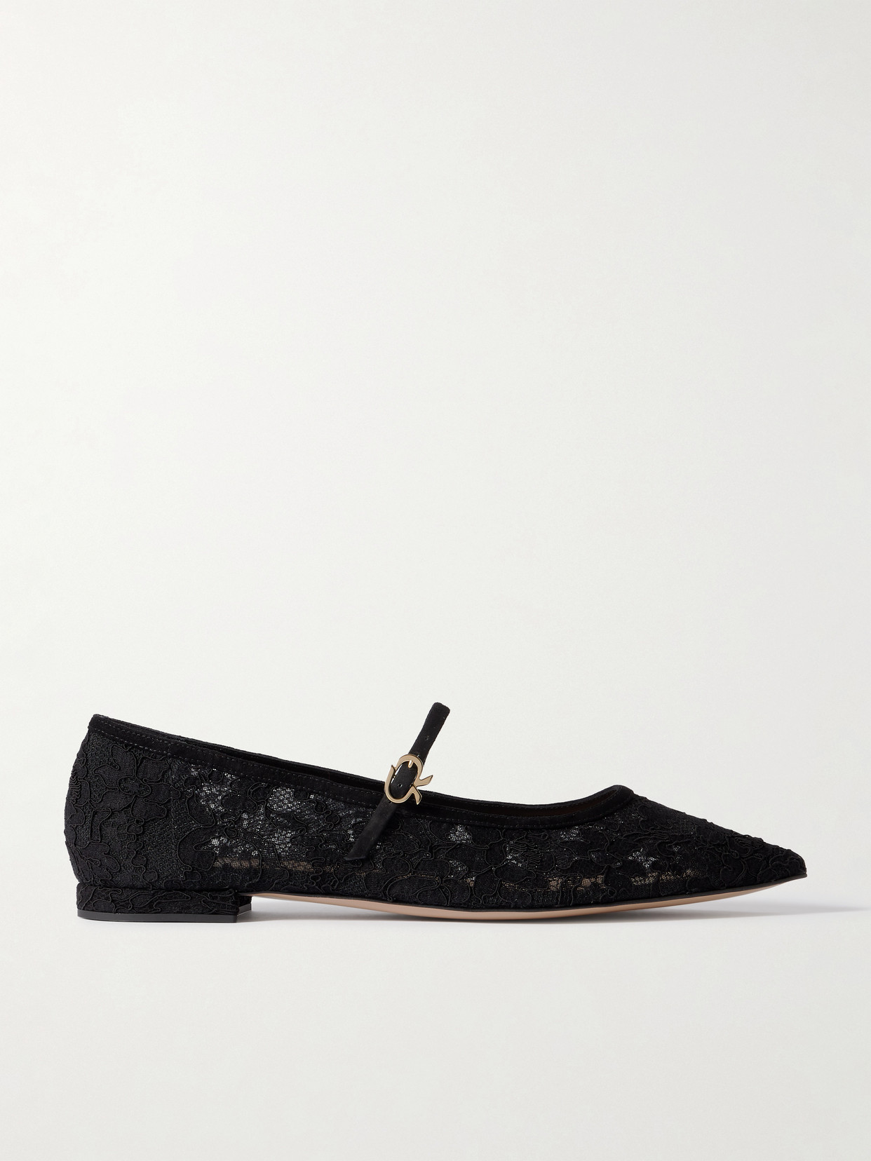Gianvito Rossi Claudia Suede-trimmed Lace Mary Jane Flats In Black