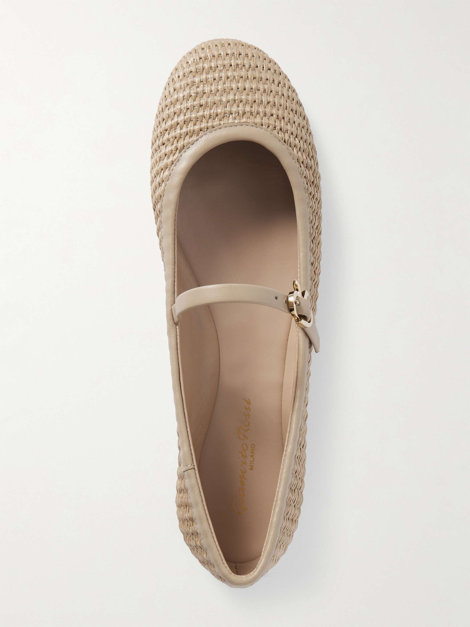 GIANVITO ROSSI Carla leather-trimmed raffia Mary Jane ballet flats ...