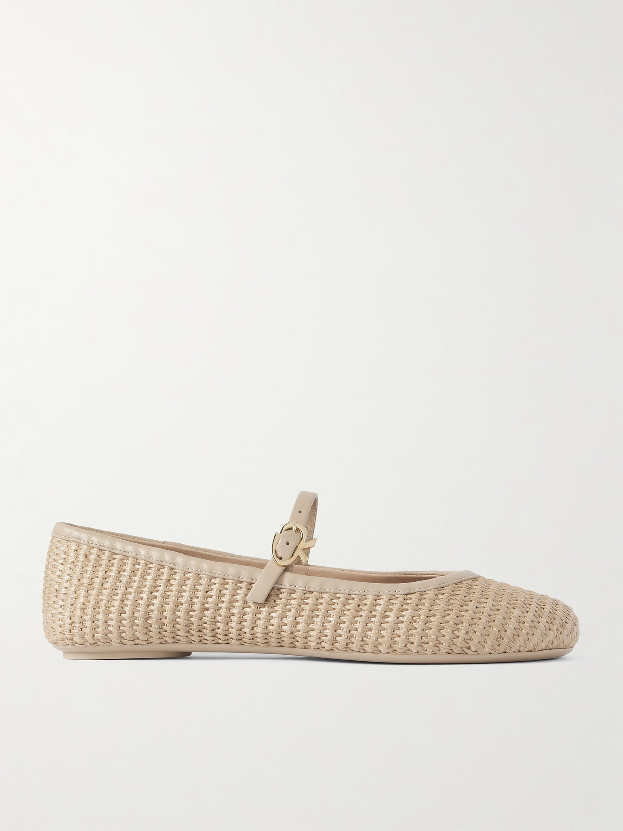 GIANVITO ROSSI CARLA LEATHER-TRIMMED RAFFIA MARY JANE BALLET FLATS