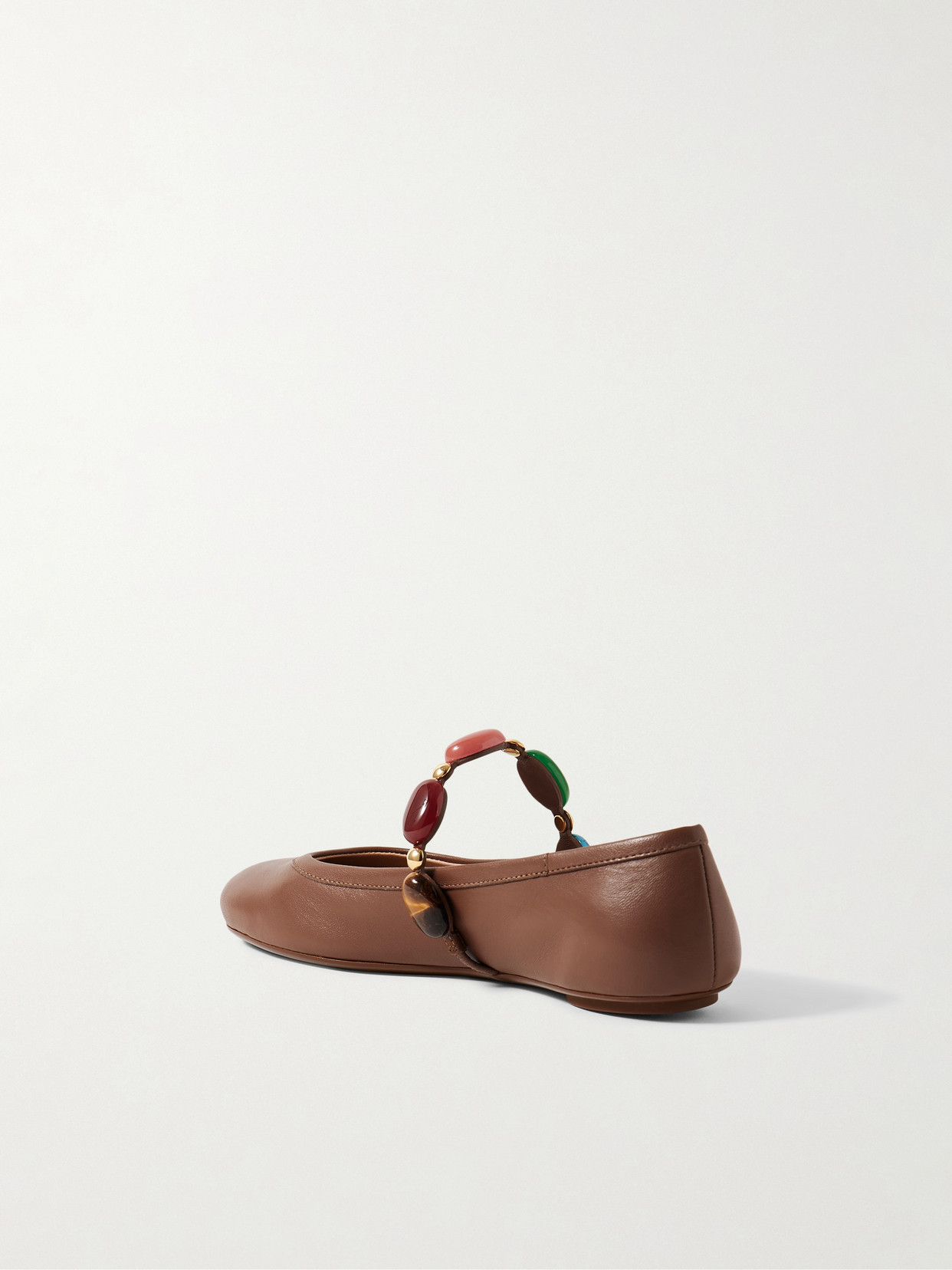 Gianvito Rossi Shanti Embellished Leather Mary Jane Ballet Flats In Brown