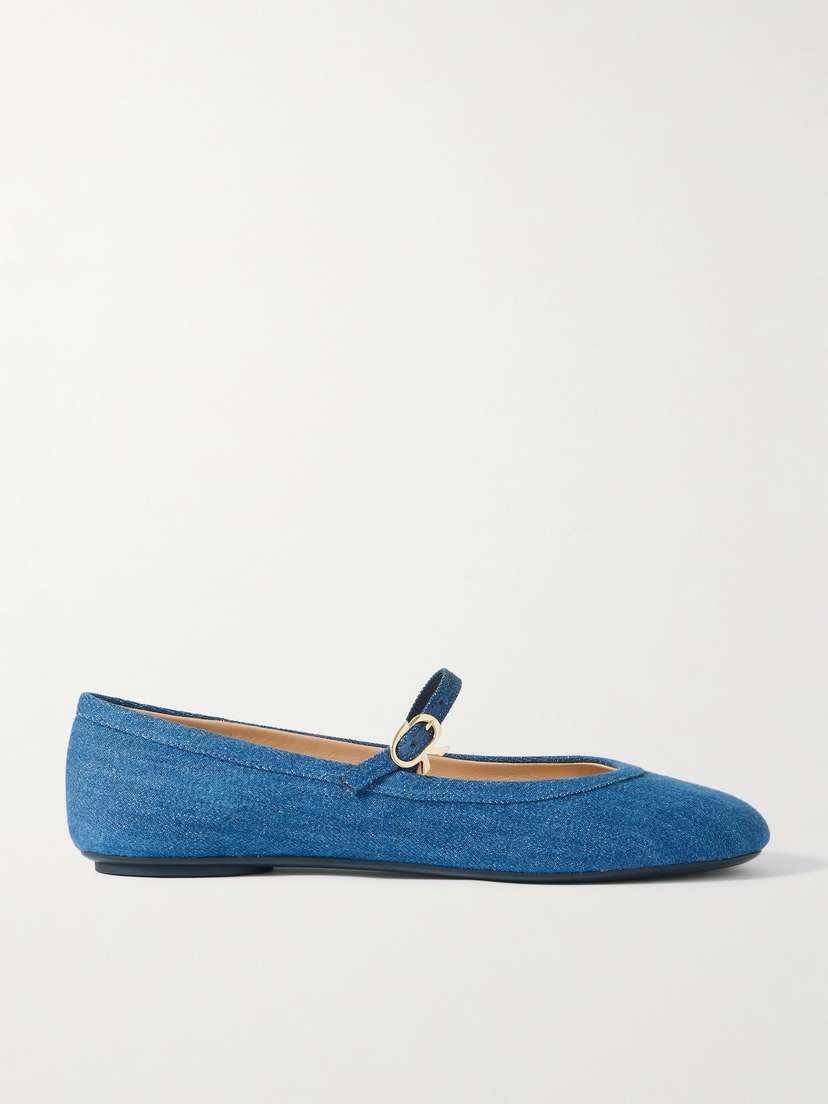 Gianvito Rossi Carla Denim Mary Jane Ballet Flats