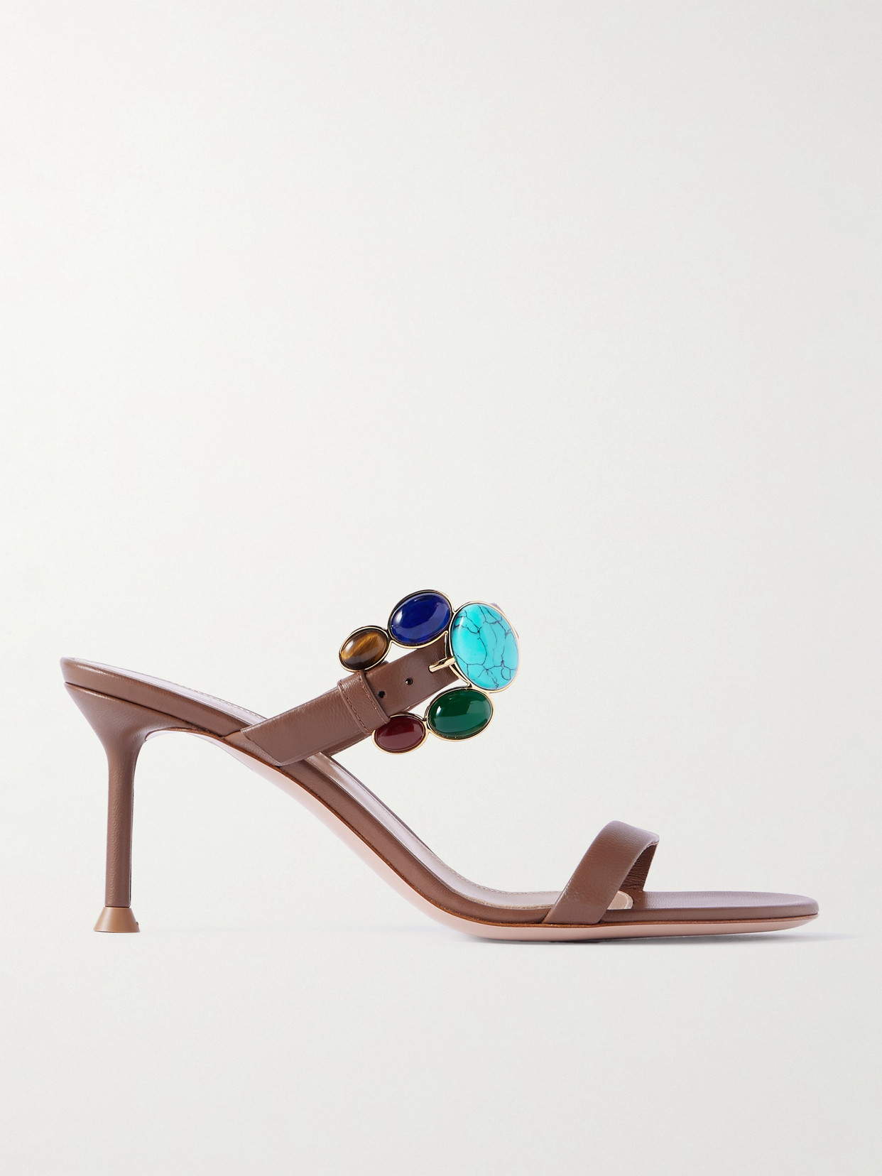 Gianvito Rossi - 70 Embellished Leather Sandals - Brown