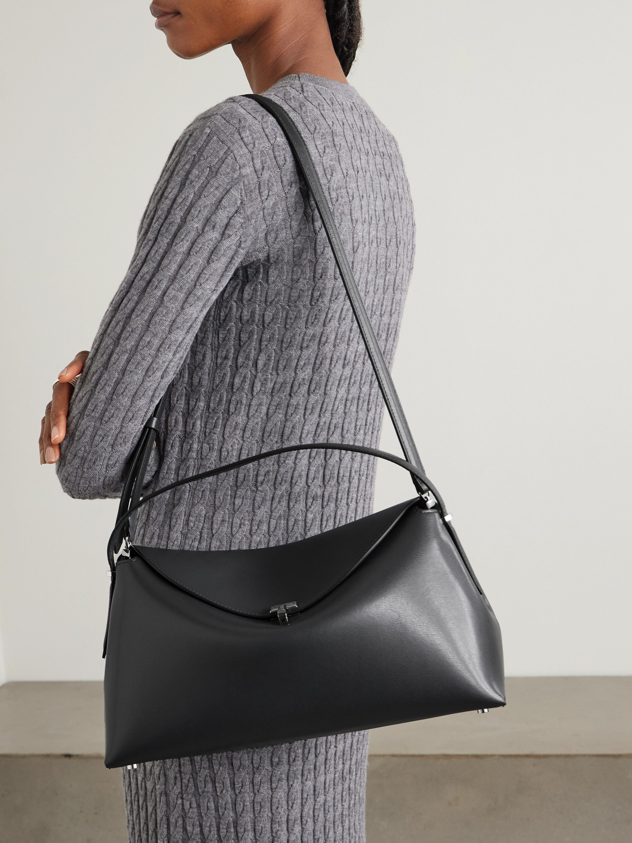 Totême T-lock Top Handle Shoulder Bag In Gray