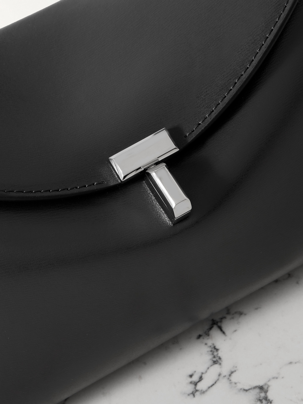 Totême T-lock Leather Clutch In Gray