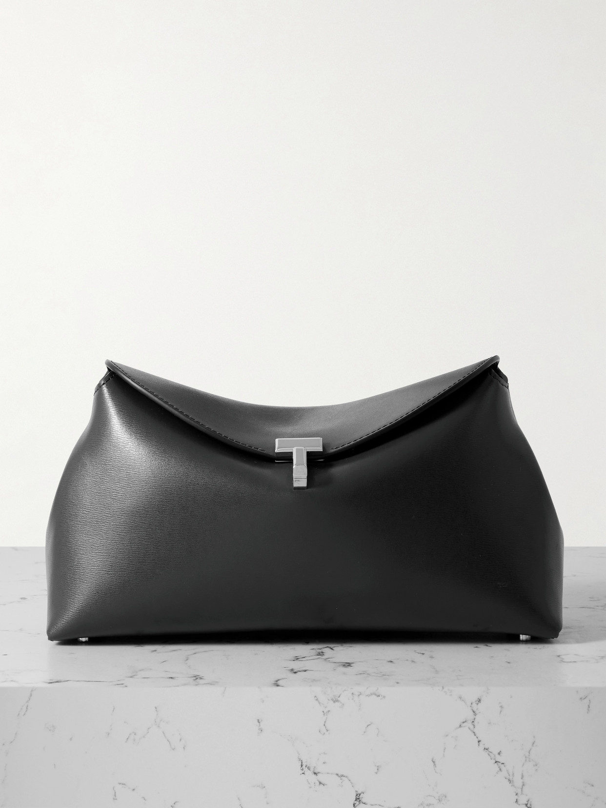 Totême T-lock Leather Clutch In Grey