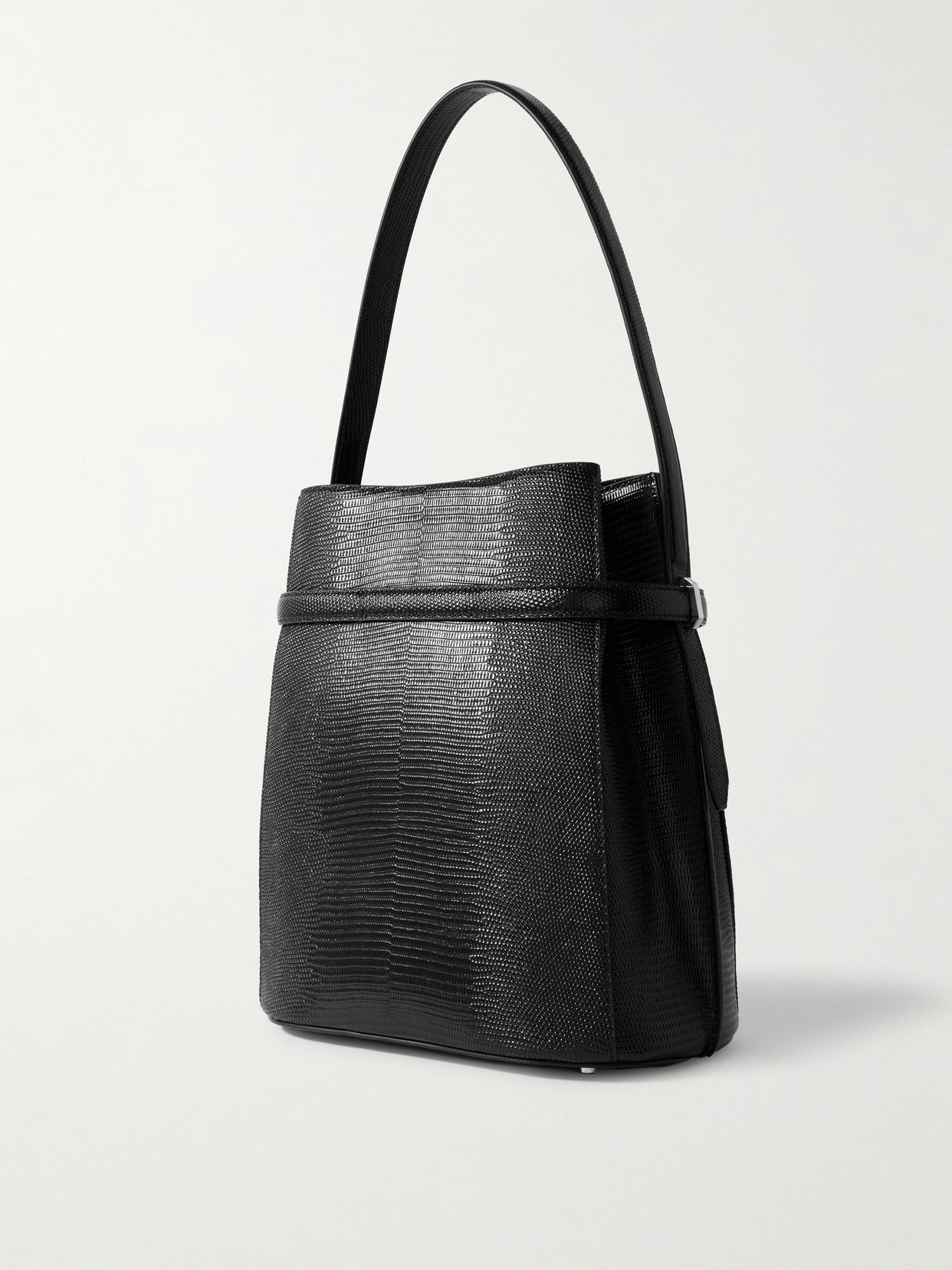 Totême Belted Lizard-effect Leather Tote In Black