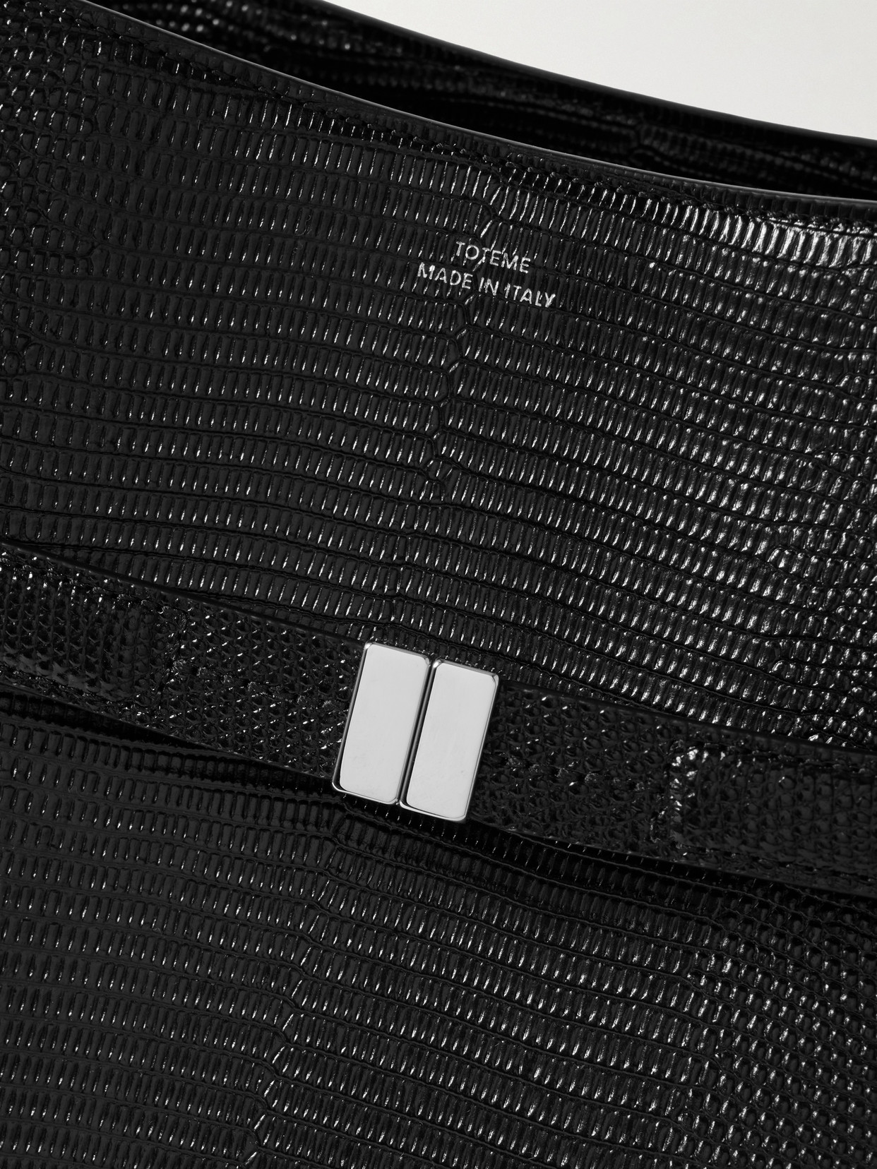 Totême Belted Lizard-effect Leather Tote In Black