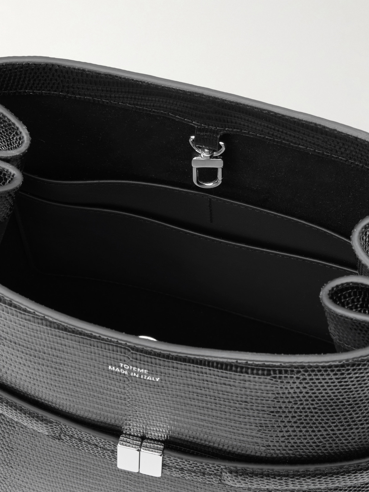 Totême Belted Lizard-effect Leather Tote In Black