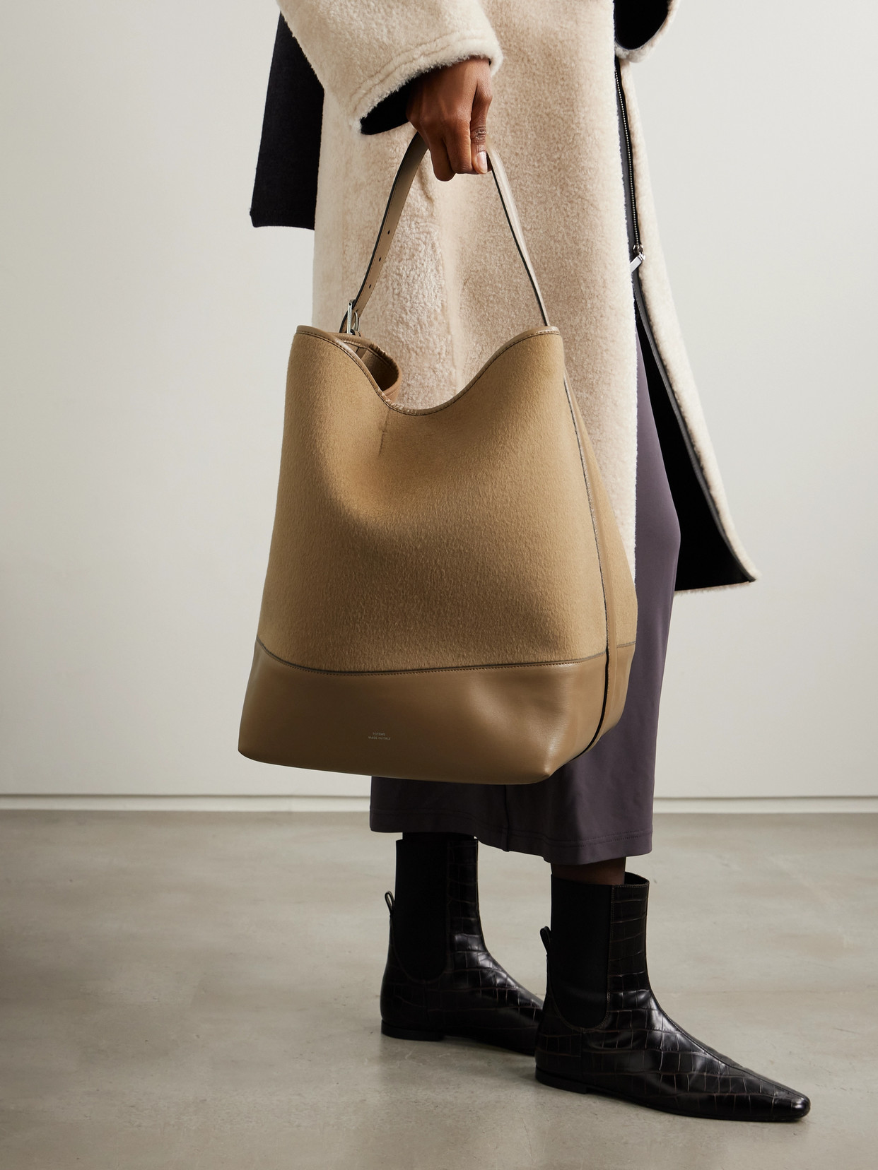 Totême Leather-trimmed Wool Tote In Brown