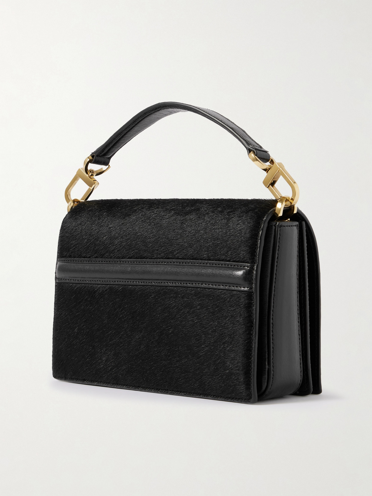 Totême Mini T-flap Leather-trimmed Calf Hair Shoulder Bag In Black