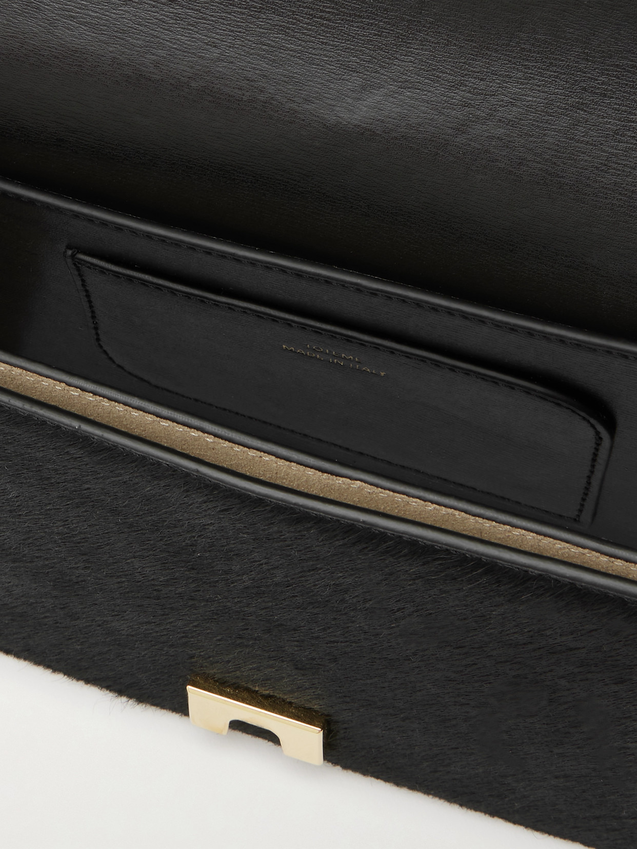 Totême Mini T-flap Leather-trimmed Calf Hair Shoulder Bag In Black