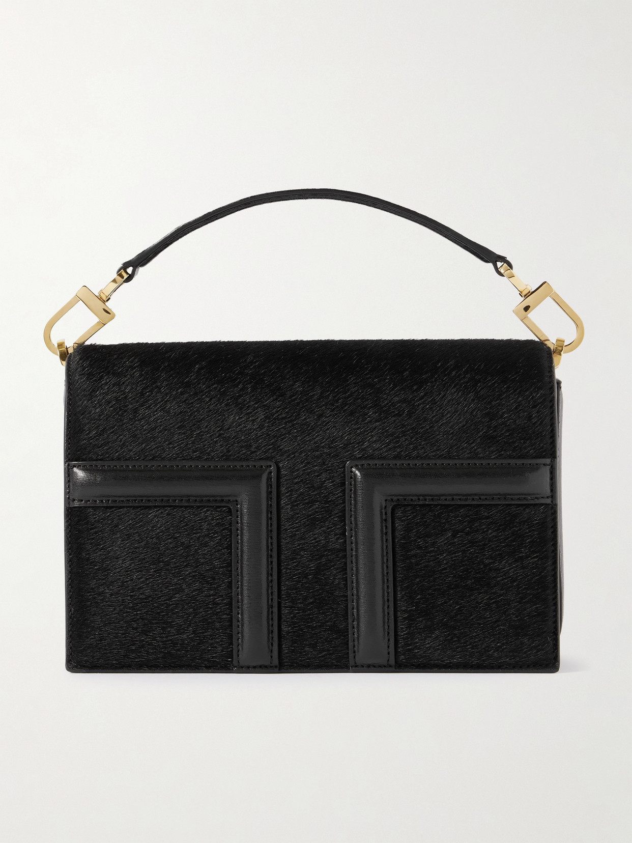 Totême Mini T-flap Leather-trimmed Calf Hair Shoulder Bag In Black
