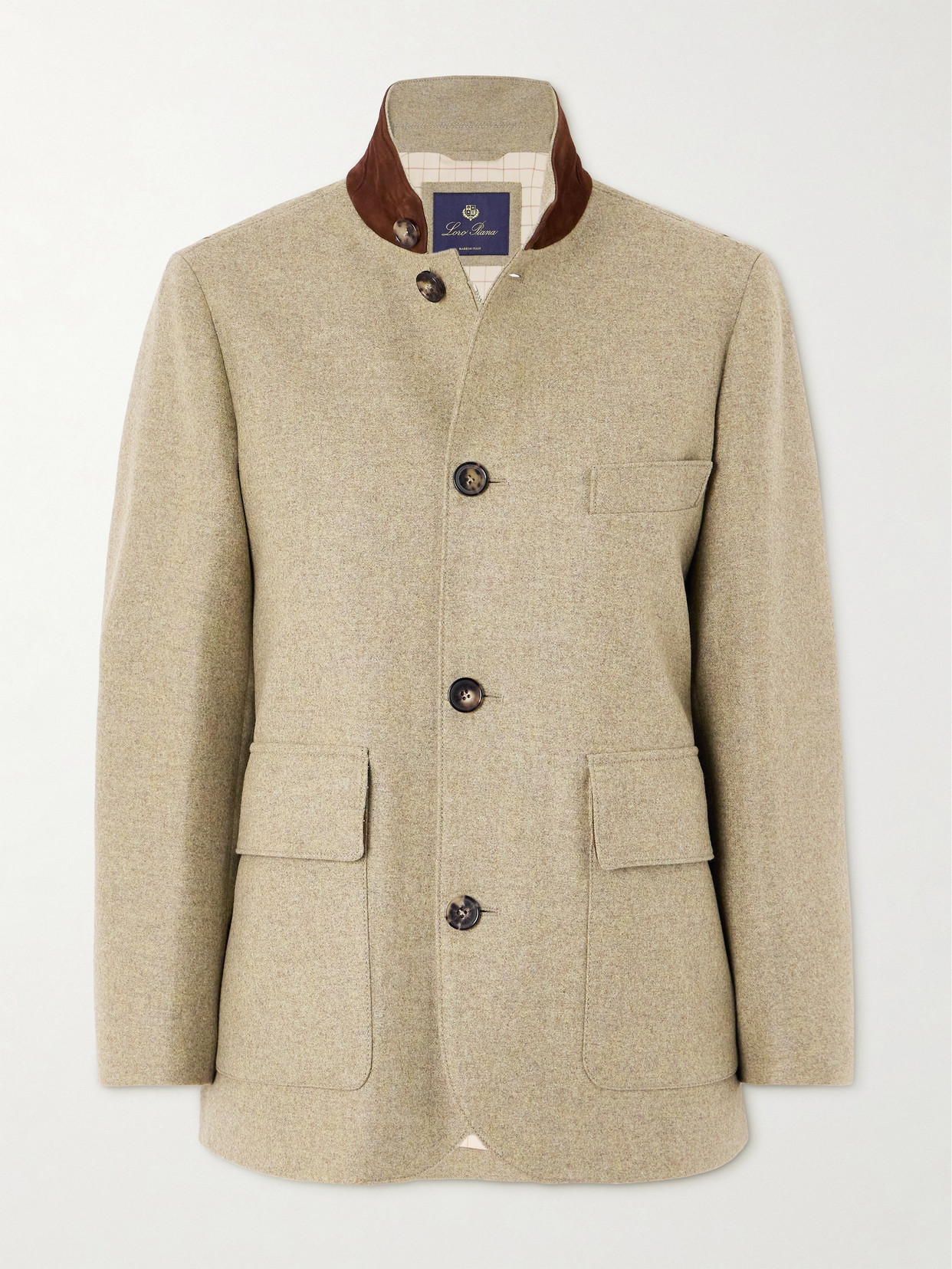 Loro Piana Roadster Suede-trimmed Wool And Cashmere-blend Flannel Jacket In Green