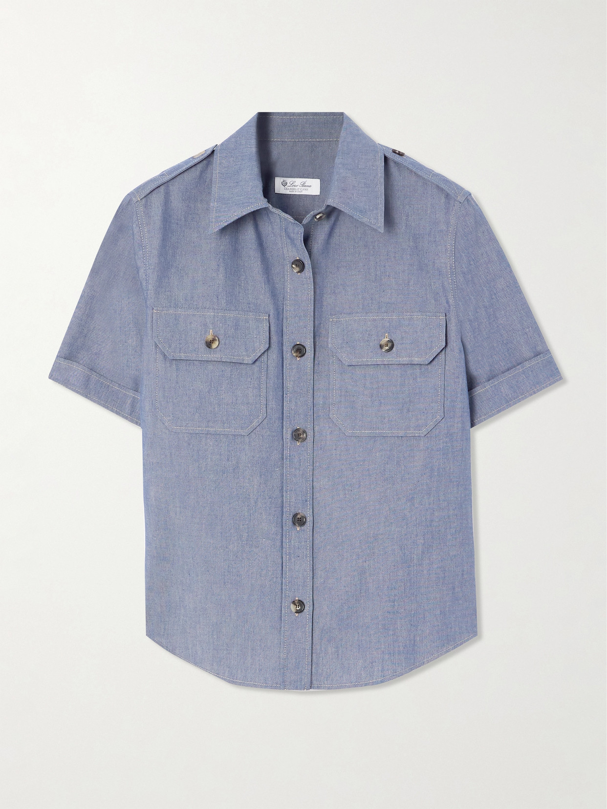 Loro Piana Annalisa Cotton And Cashmere-blend Chambray Shirt In Blue