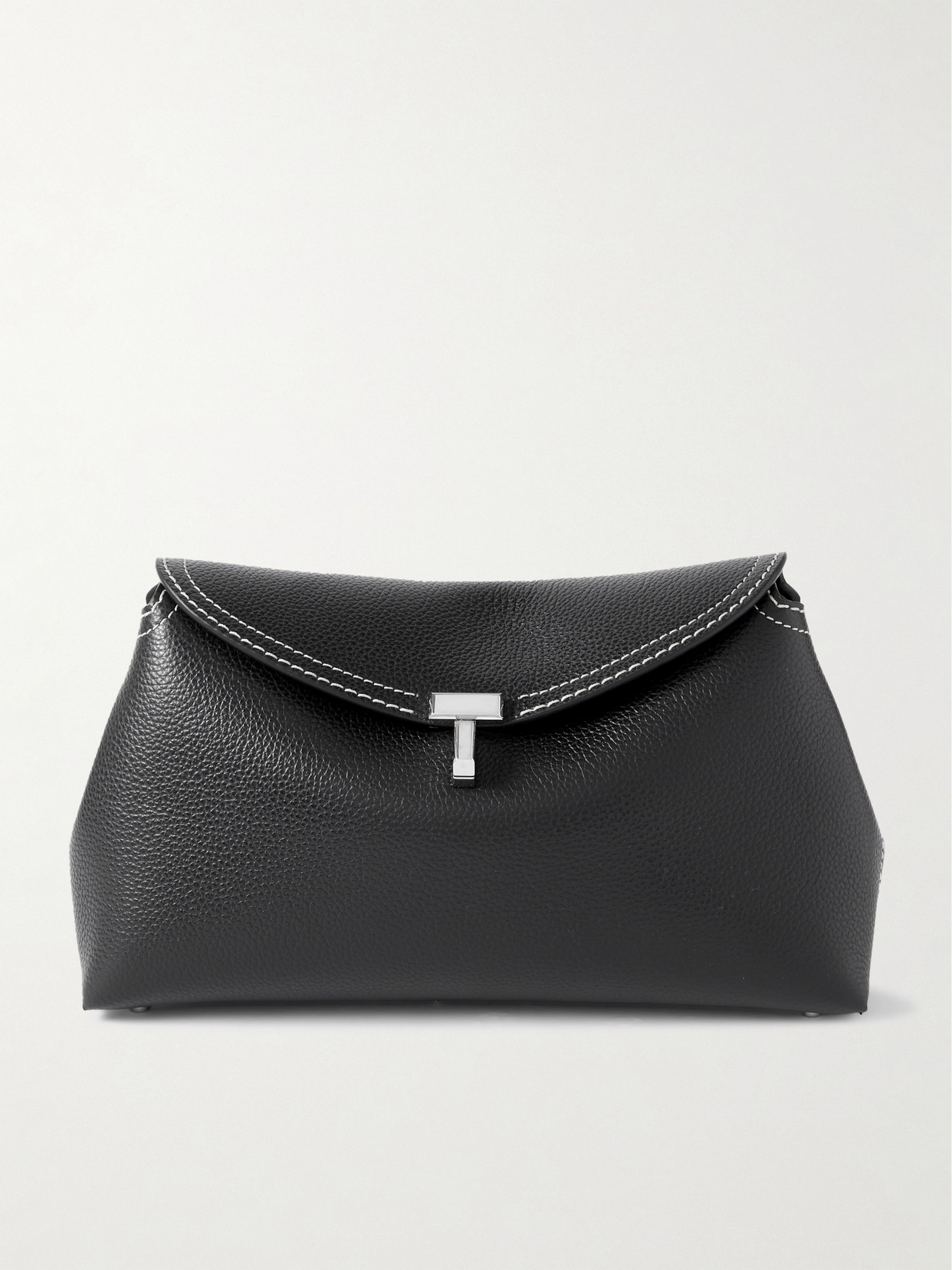 Totême T-lock Textured-leather Clutch In Black