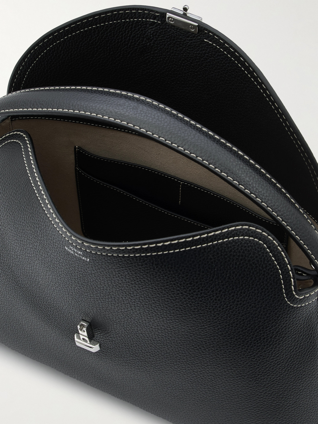 Totême T-lock Textured-leather Shoulder Bag In Black