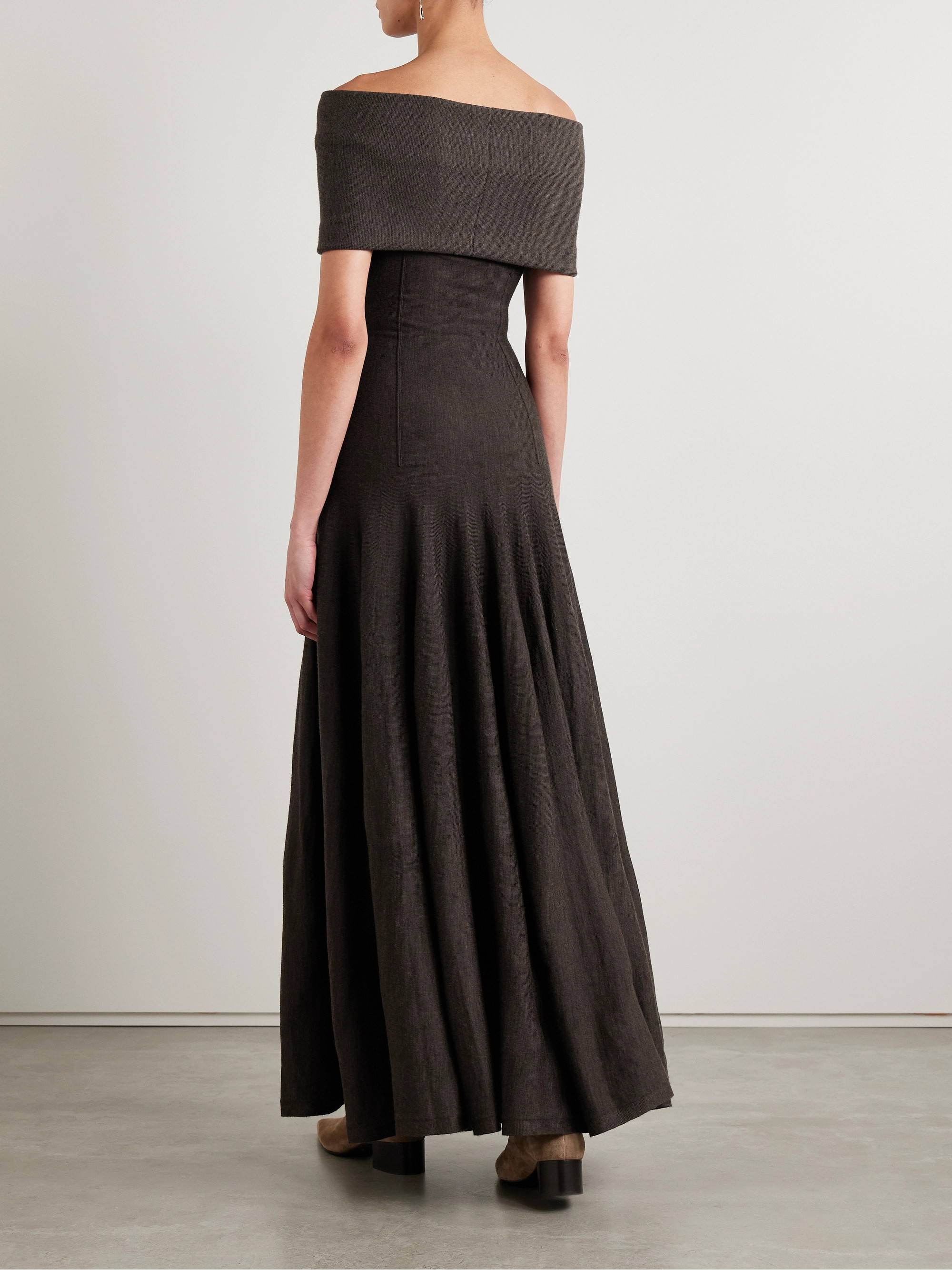 KHAITE Ava off-the-shoulder pleated wool-blend maxi dress thumbnail