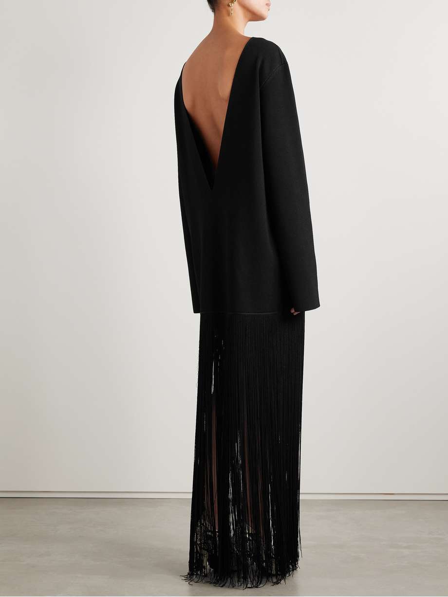 paley fringed ribbed-knit gown