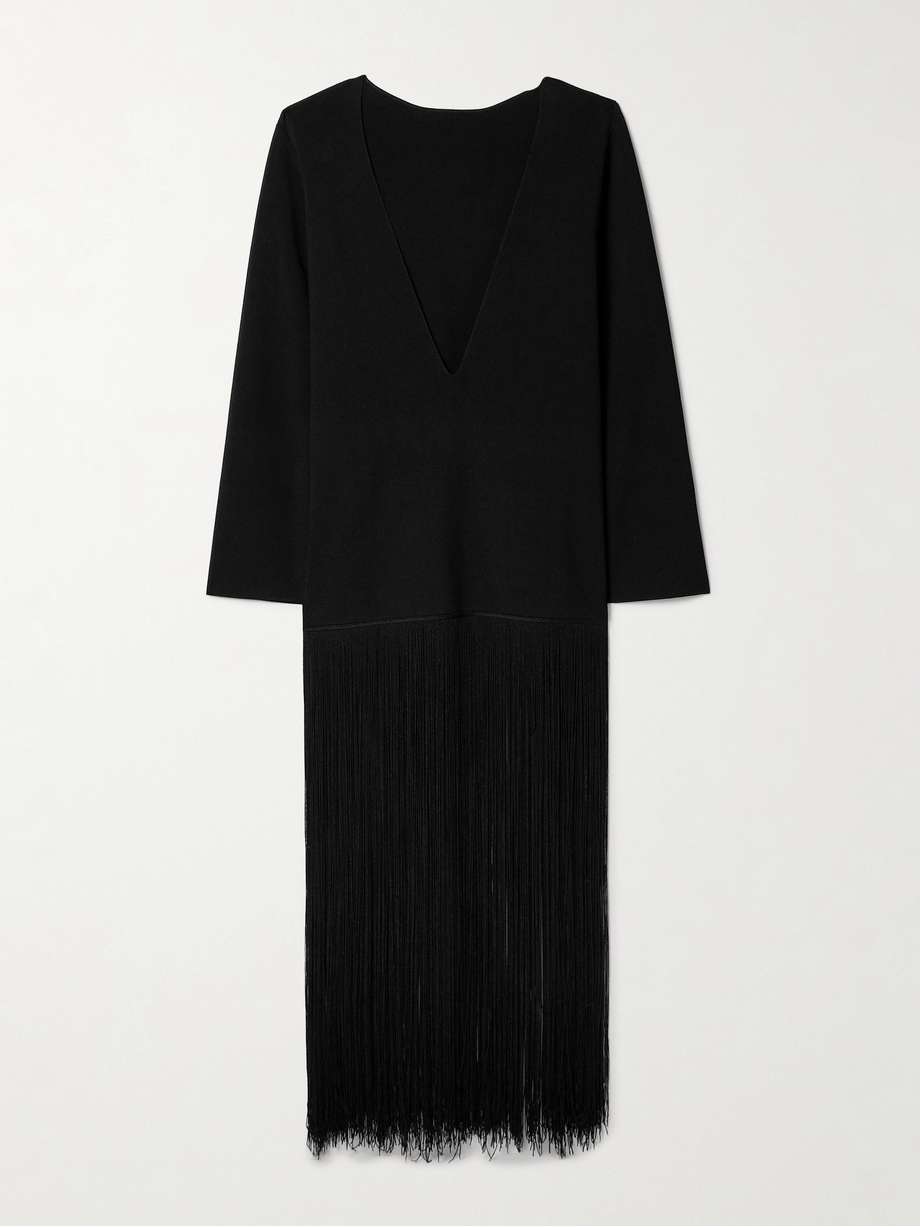 paley fringed ribbed-knit gown