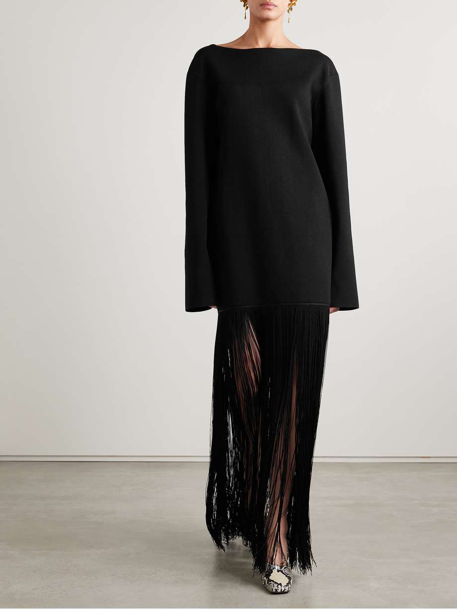 paley fringed ribbed-knit gown