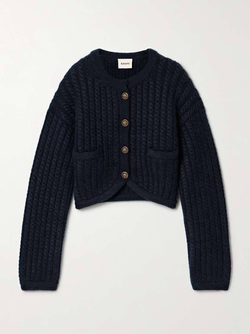 Khaite Balser Cable-knit Cashmere And Mohair-blend Cardigan
