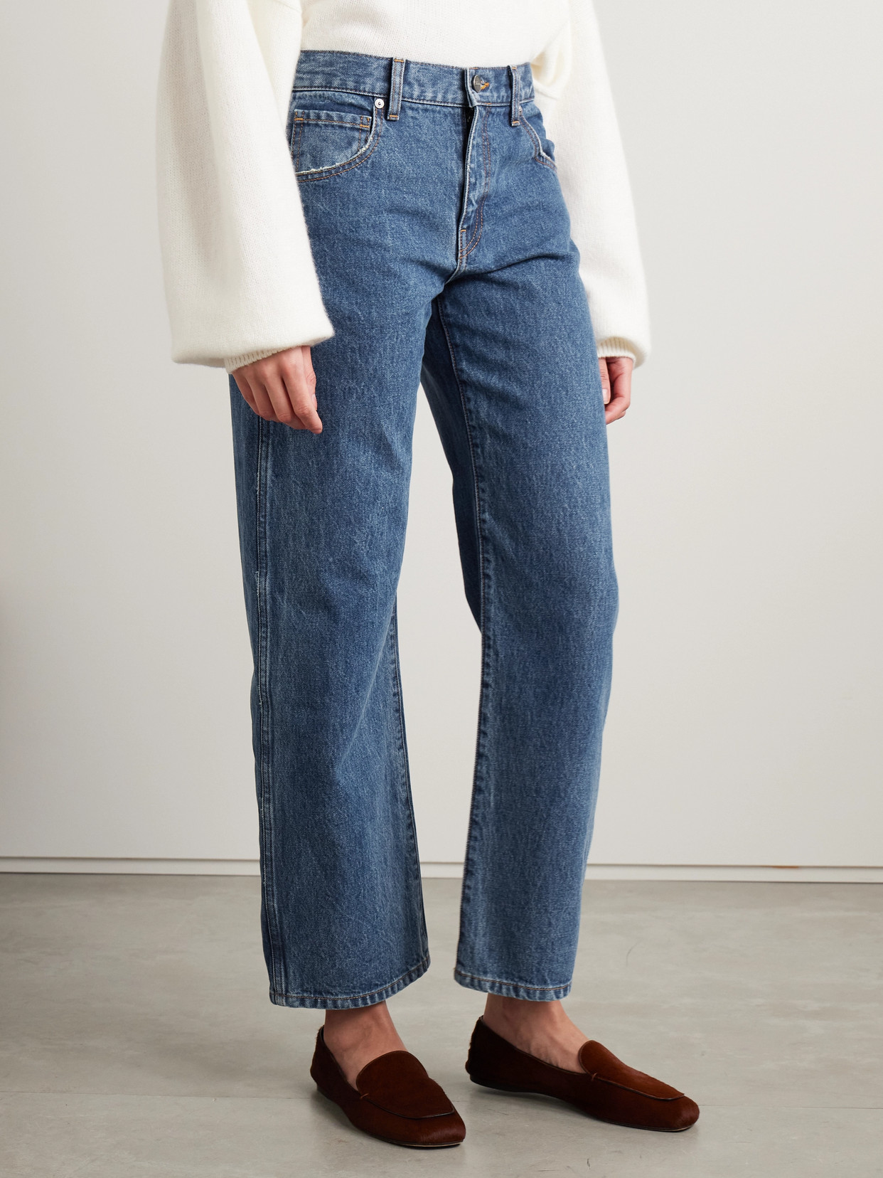 Khaite Kerrie Distressed Low-rise Straight-leg Jeans In Blue