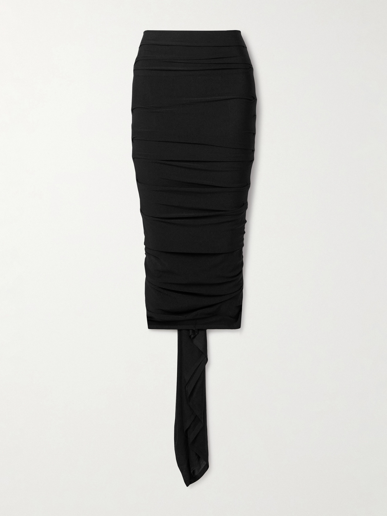 Khaite Aura Draped Ruched Stretch-jersey Midi Skirt In Black