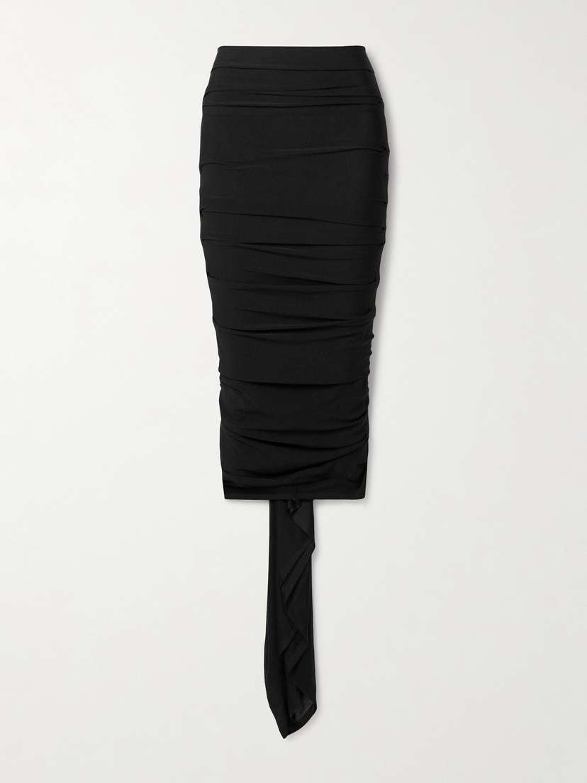 Khaite Aura Draped Ruched Stretch-jersey Midi Skirt