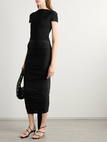 KHAITE Aura draped ruched stretch-jersey midi skirt