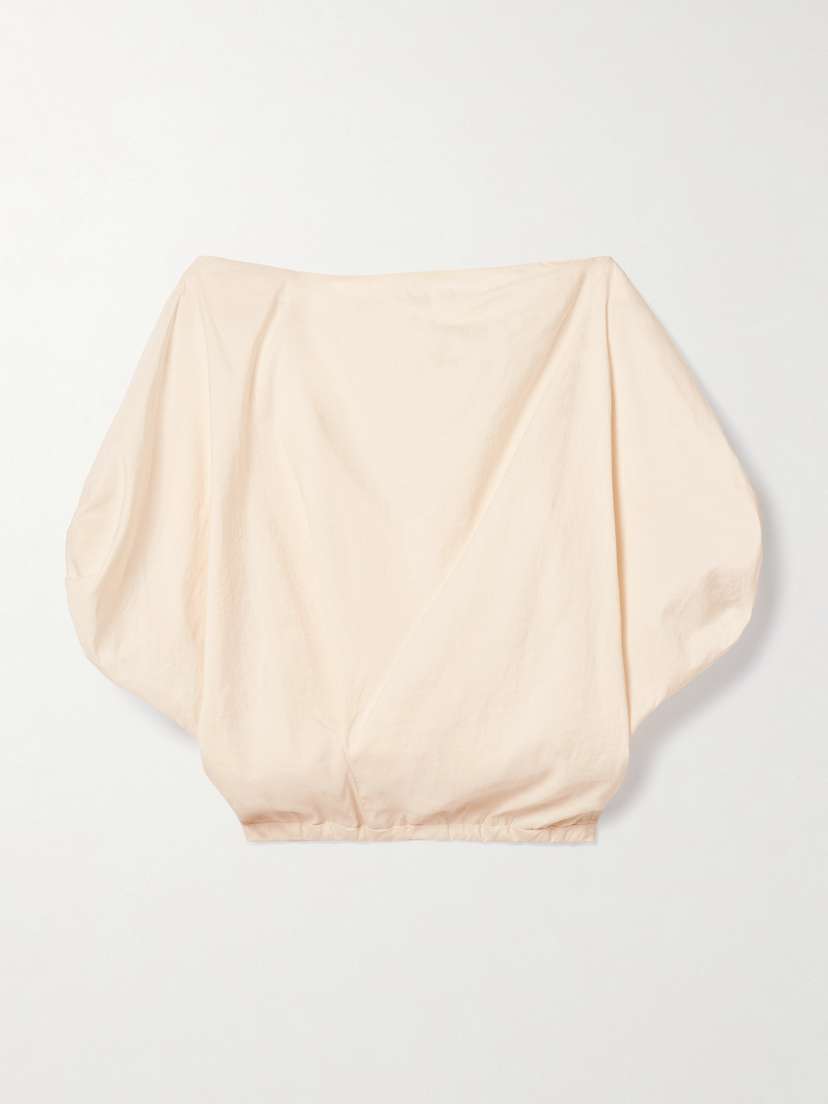 Khaite Niles Cropped Draped Silk And Cotton-blend Twill Top