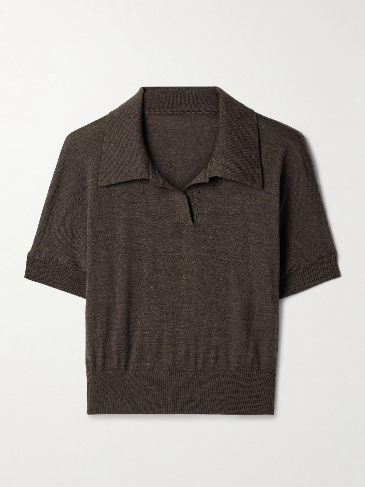 Khaite Morgane Cropped Wool-blend Polo Top In Brown