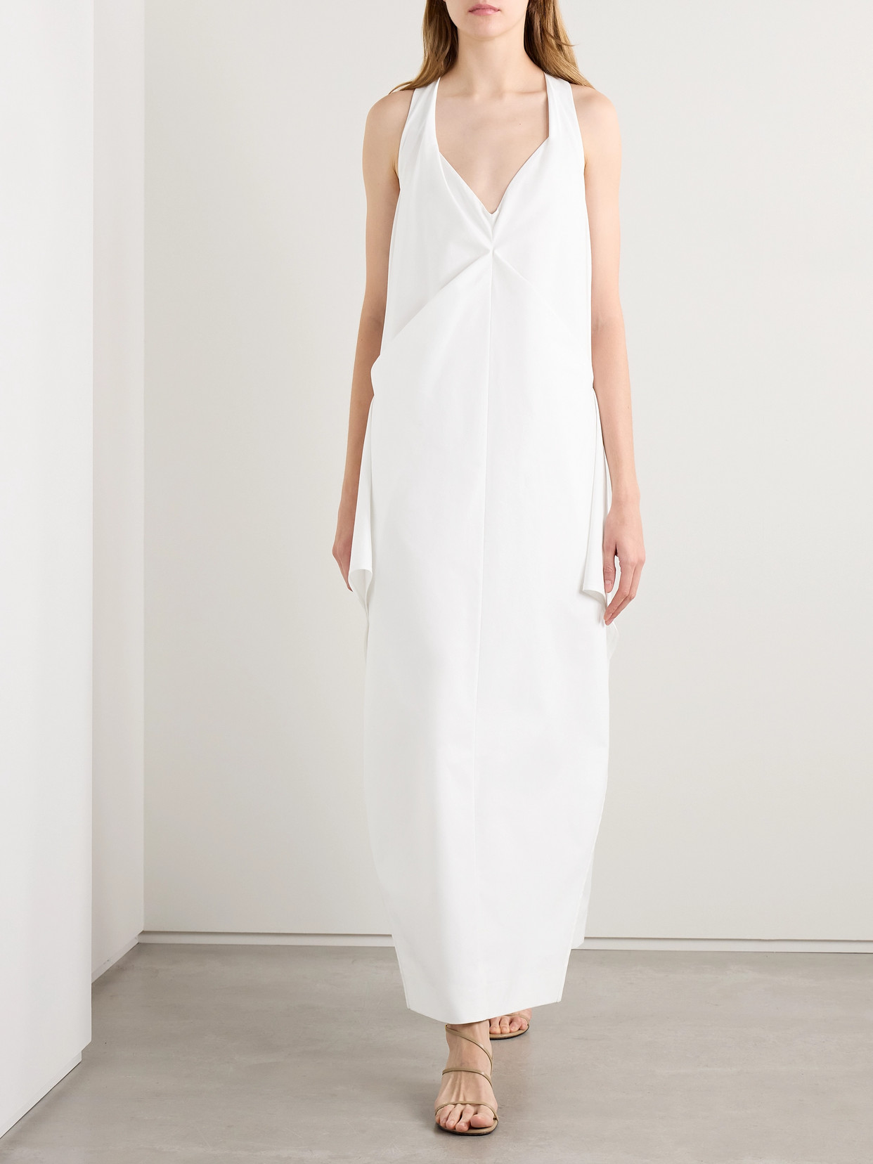 Khaite Kenith Draped Cotton-poplin Gown In White