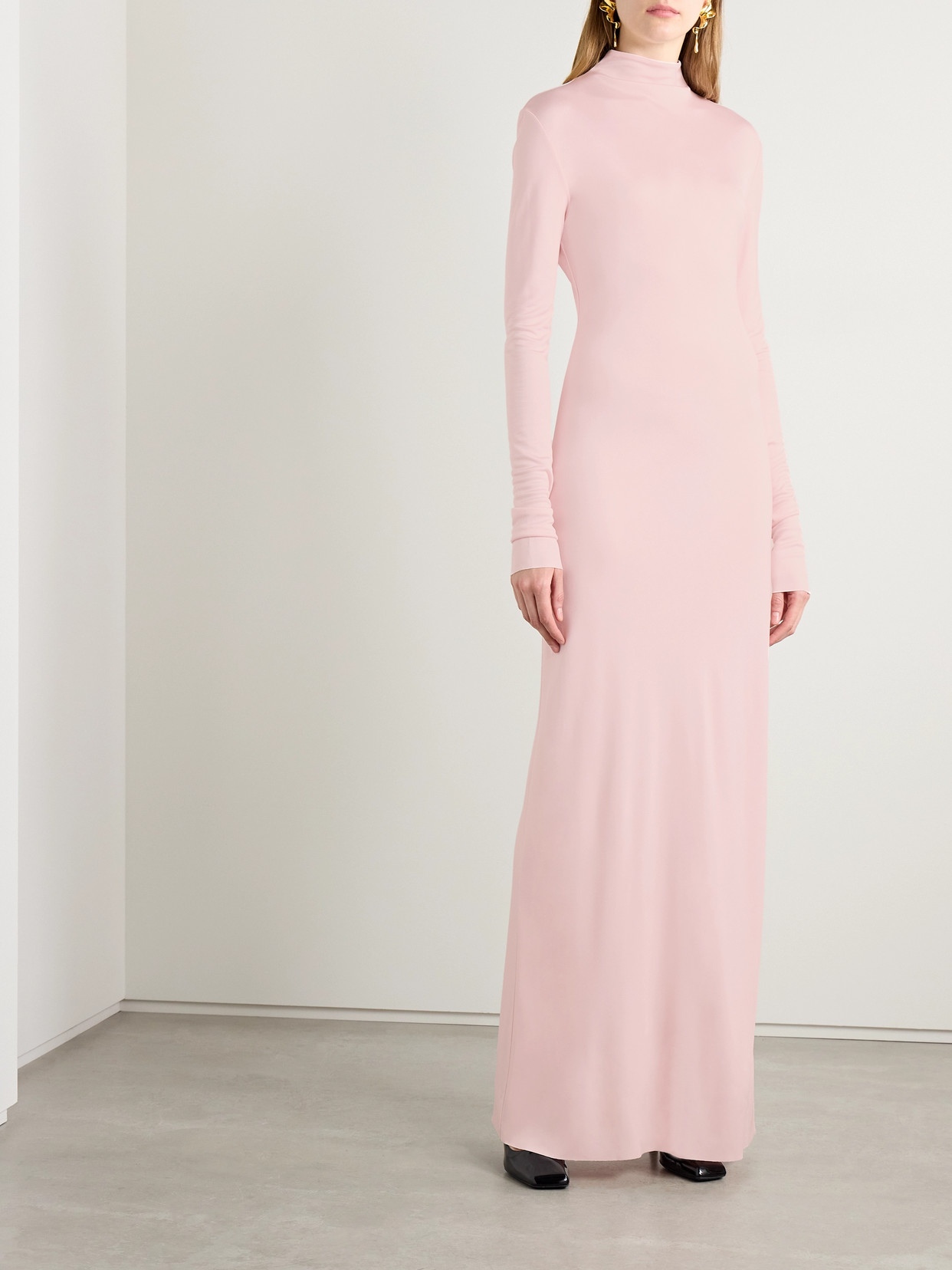 Khaite Norla Jersey Turtleneck Gown In Pink