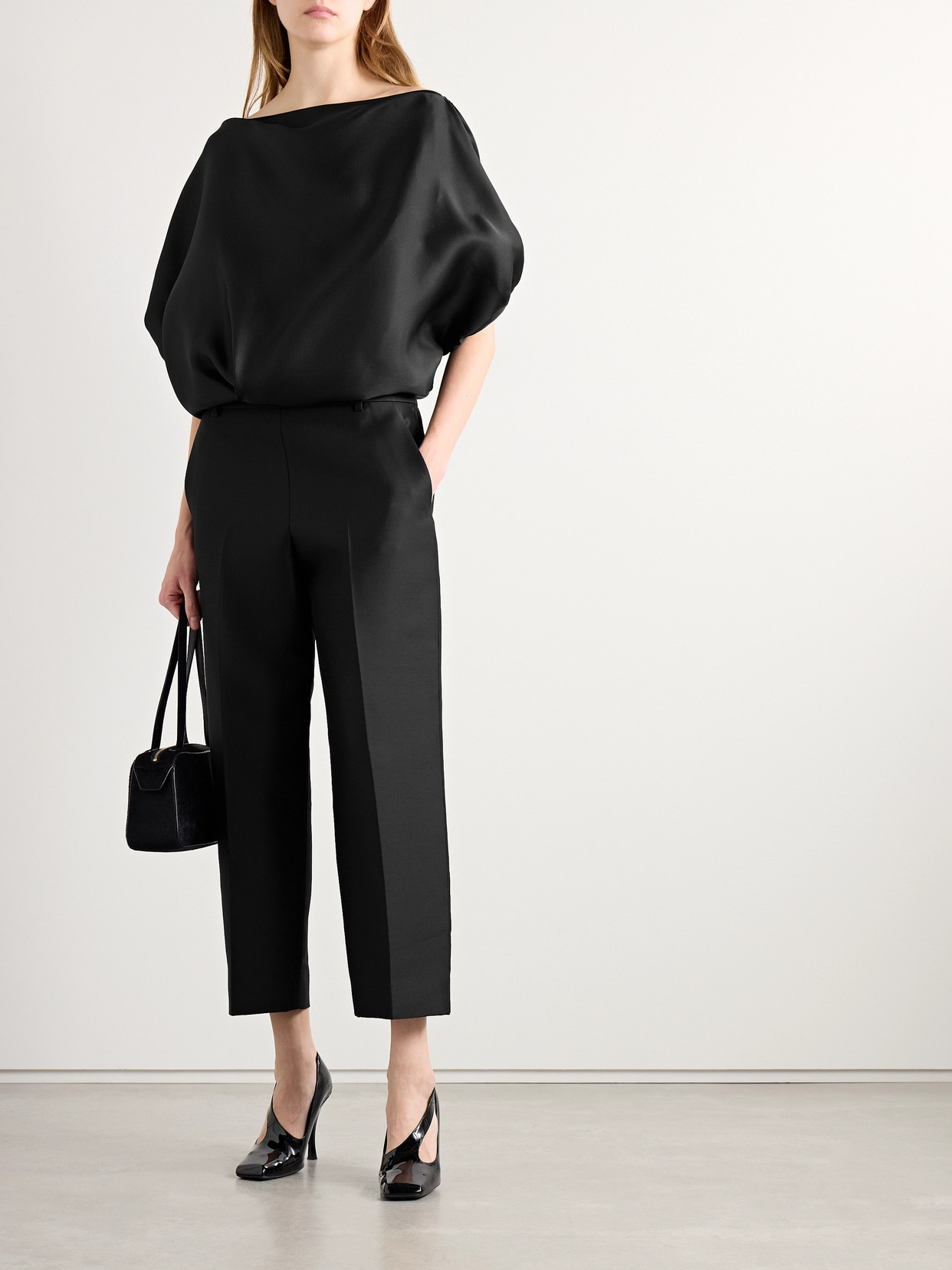 KHAITE NILES CROPPED SILK-FAILLE TOP