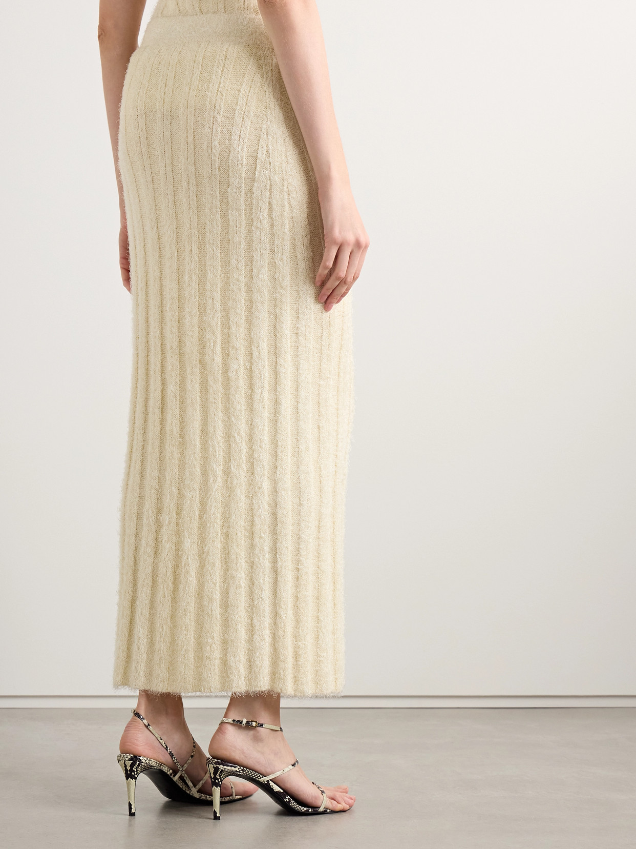 Khaite Claire Ribbed Brushed Silk And Cashmere-blend Midi Skirt In Cream