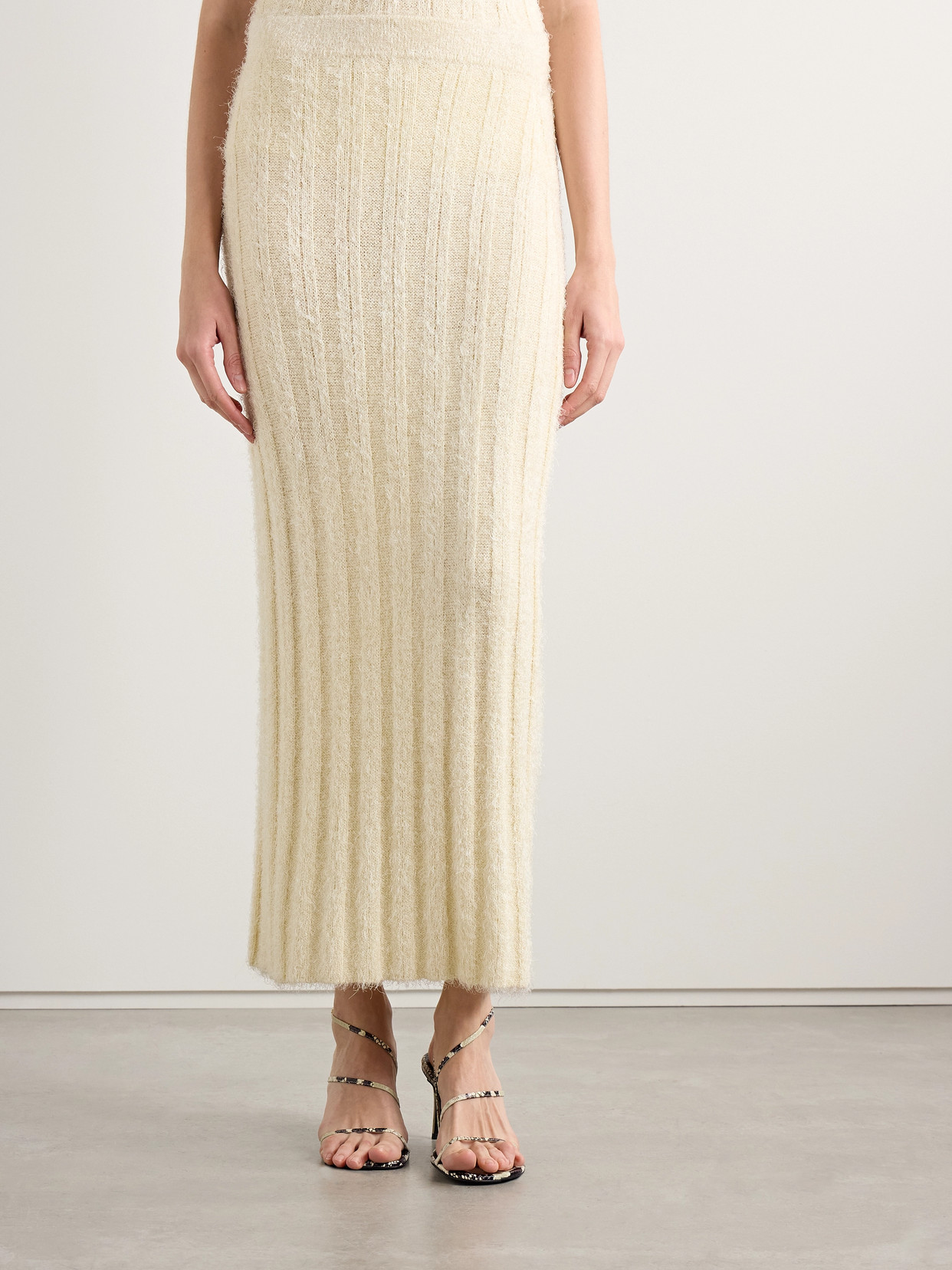 Khaite Claire Ribbed Brushed Silk And Cashmere-blend Midi Skirt In Cream