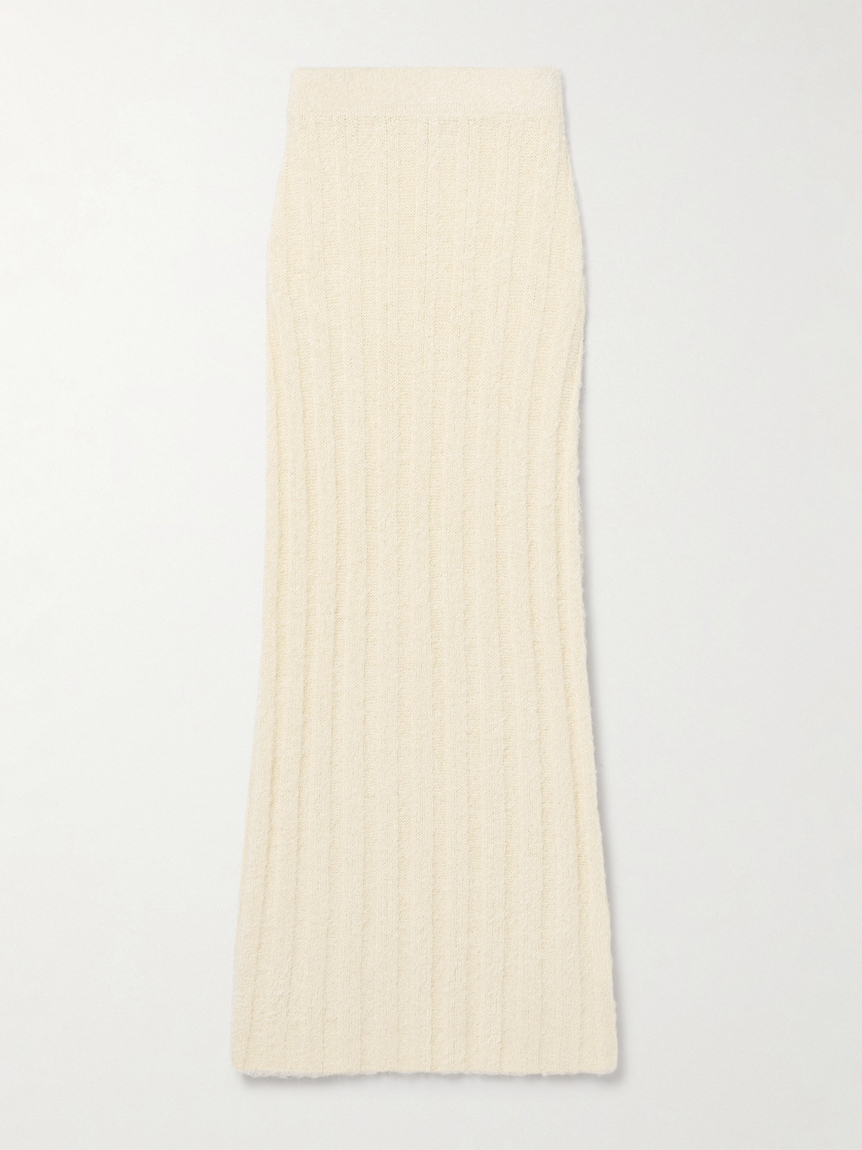 Khaite Claire Ribbed Brushed Silk And Cashmere-blend Midi Skirt In Cream