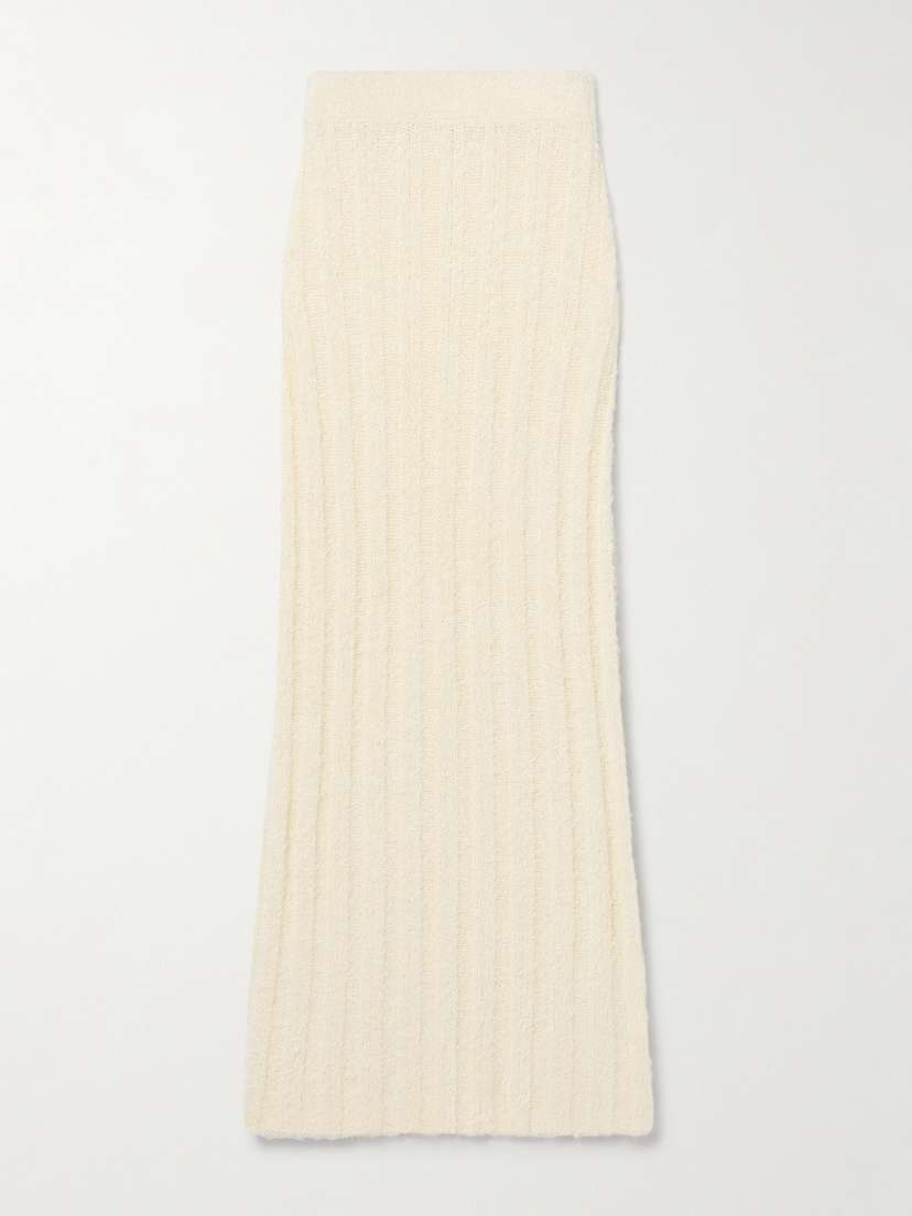 Khaite Claire Ribbed Brushed Silk And Cashmere-blend Midi Skirt