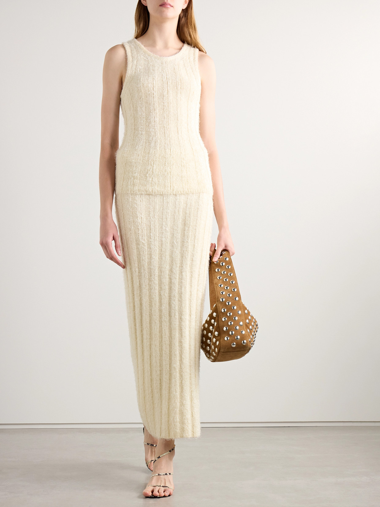 Khaite Claire Ribbed Brushed Silk And Cashmere-blend Midi Skirt In Cream