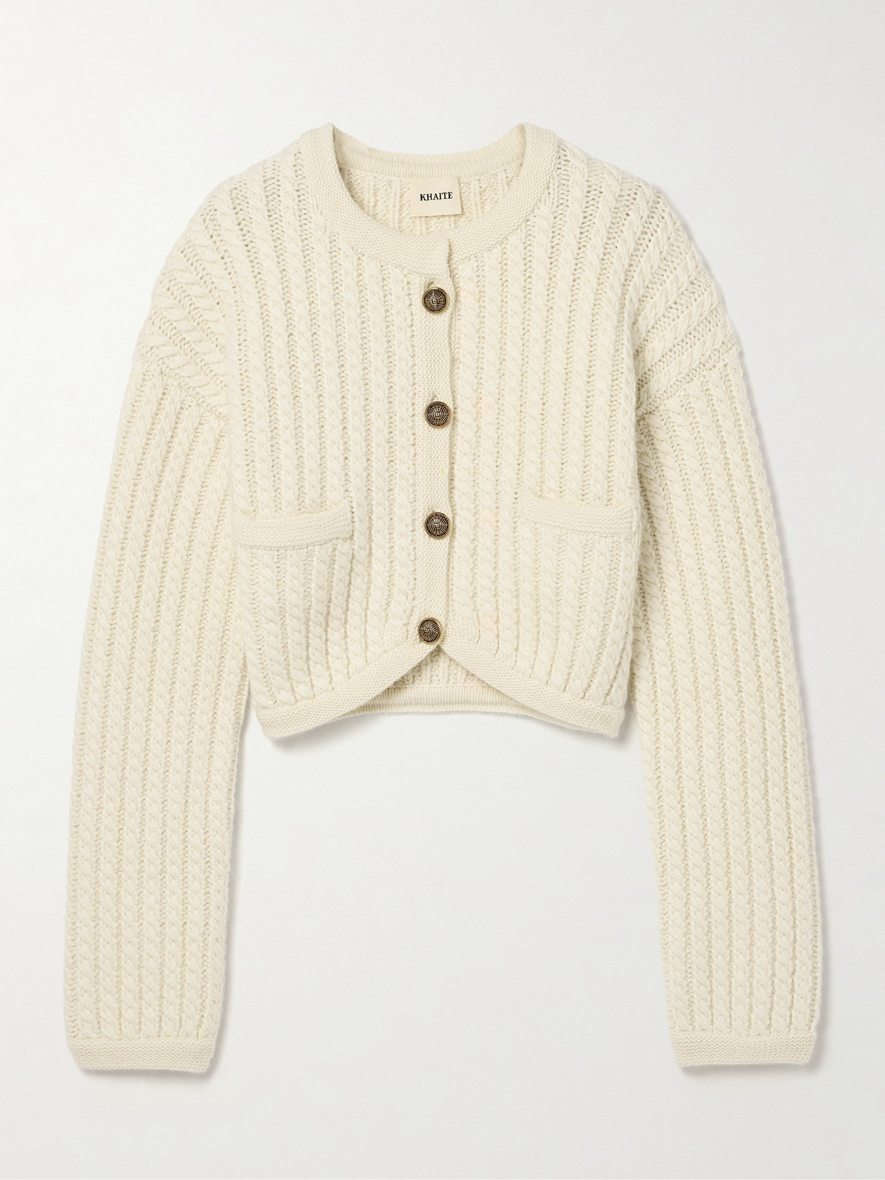 Khaite Balser Cable-knit Cashmere And Mohair-blend Cardigan In Cream