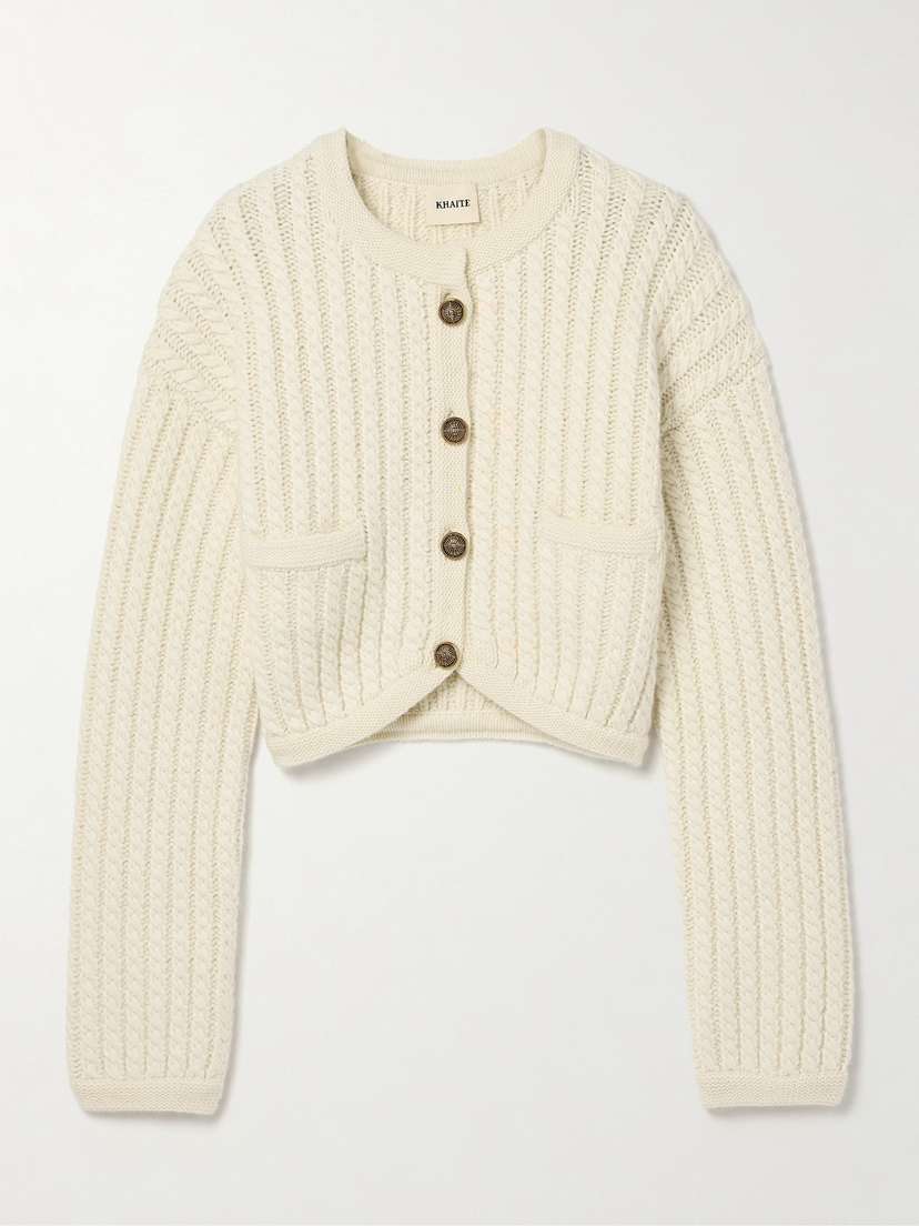 Khaite Balser Cable-knit Cashmere And Mohair-blend Cardigan