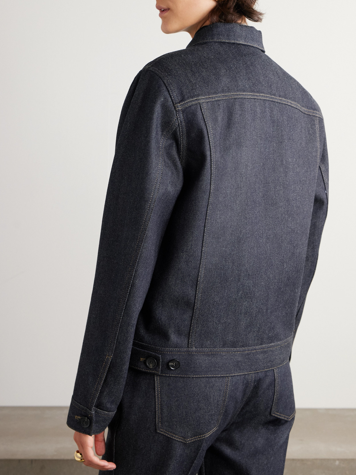 Shop Loro Piana Kea Shearling-trimmed Cotton And Cashmere-blend Denim Jacket In Blue