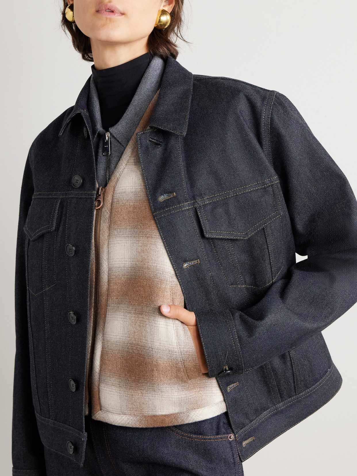 Shop Loro Piana Kea Shearling-trimmed Cotton And Cashmere-blend Denim Jacket In Blue
