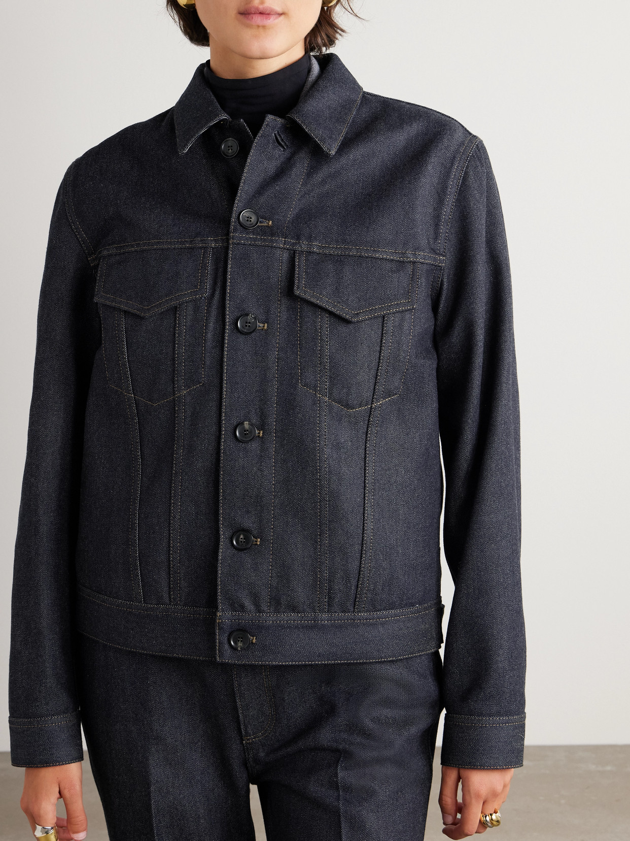 Shop Loro Piana Kea Shearling-trimmed Cotton And Cashmere-blend Denim Jacket In Blue