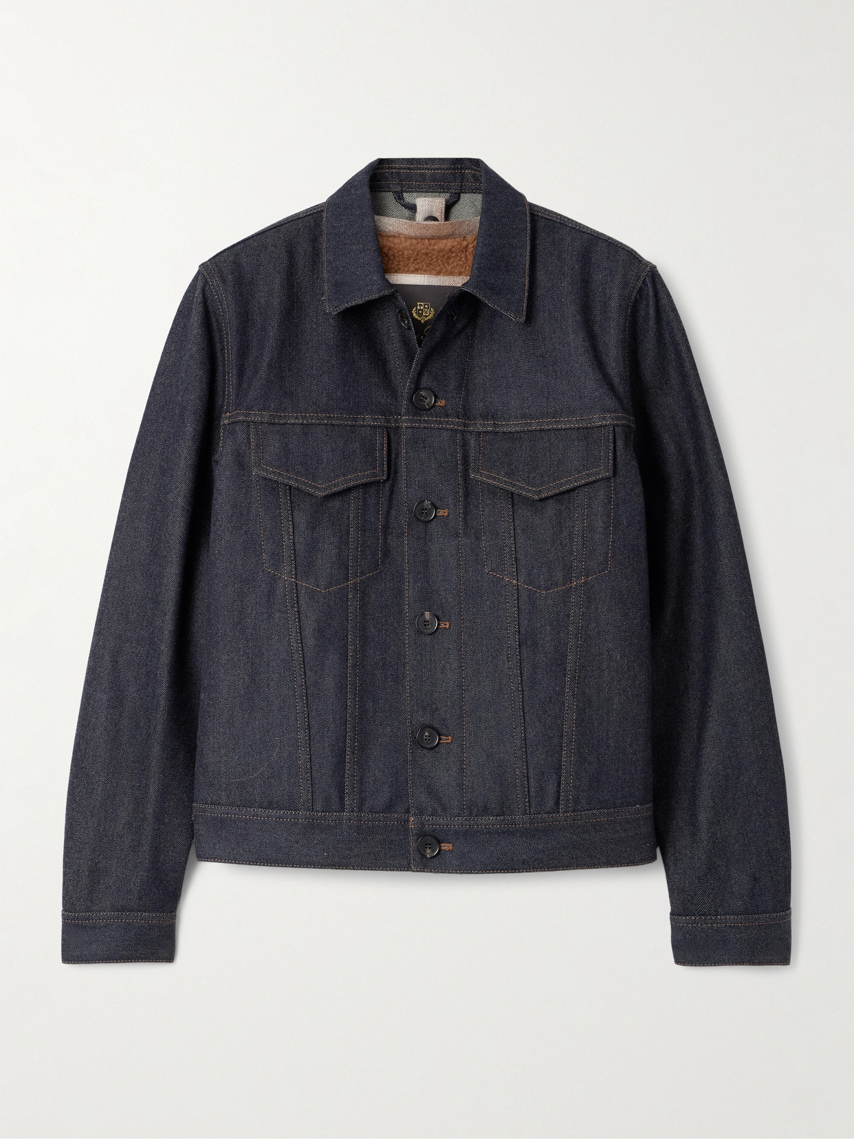 Loro Piana Kea Shearling-trimmed Cotton And Cashmere-blend Denim Jacket In Blue