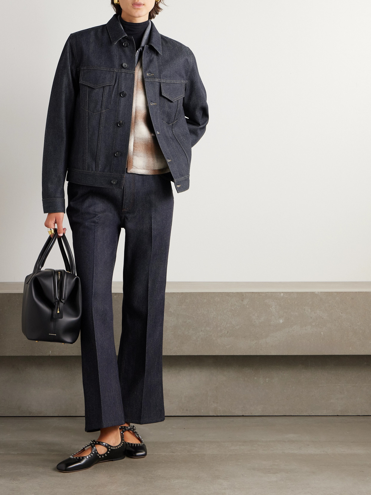 Shop Loro Piana Kea Shearling-trimmed Cotton And Cashmere-blend Denim Jacket In Blue