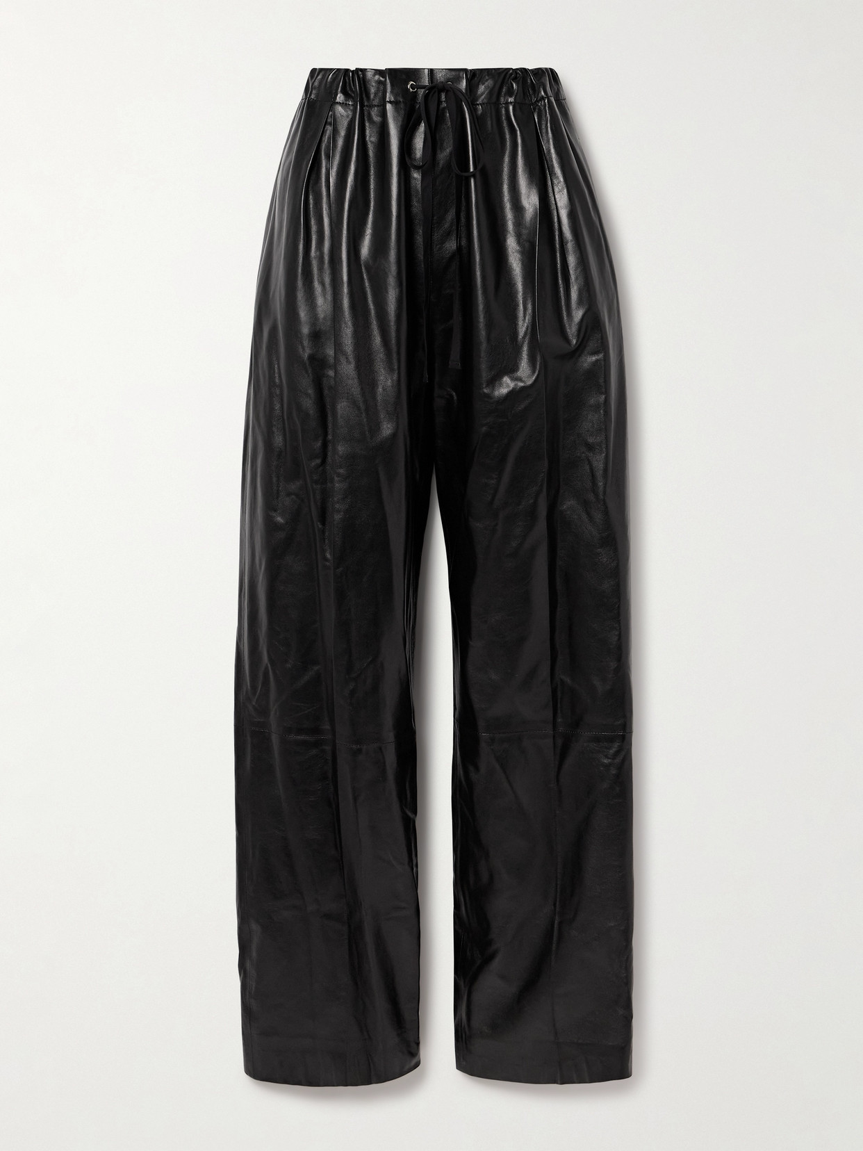 Khaite Ashford Pleated Leather Pants In Black
