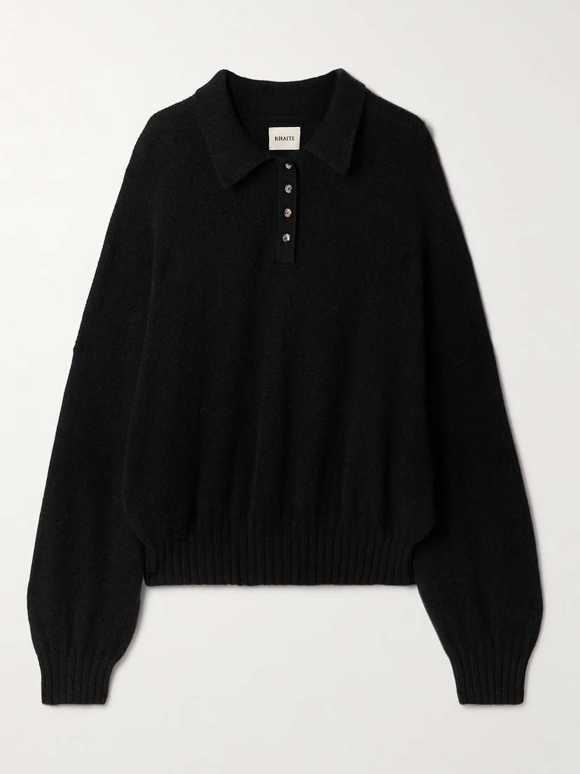 Khaite Rene Oversized Cashmere Polo Sweater