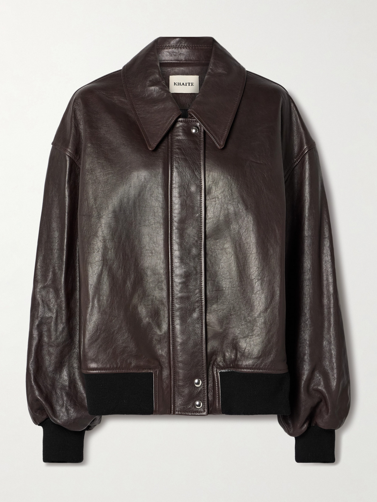 Khaite Shelman Leather Bomber Jacket In Brown